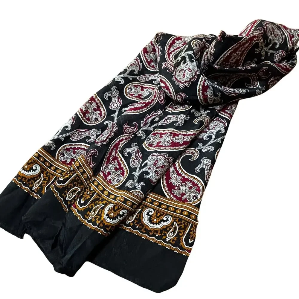 ECHO for Club 7 silk scarf long rectangle vintage 90’s black red gold paisley